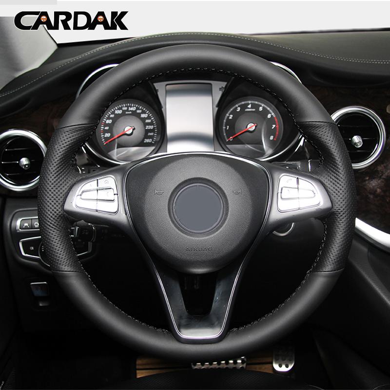 CARDAK DIY Black Leather Car Steering Wheel Cover For Mercedes-Benz C180 C200 W205 C300 B200