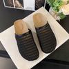 Woven Hollow Slippers Women's Half-pack of Cool Slippers Summer Leather Splicing Square Head Comfortable Cool Slippers Women