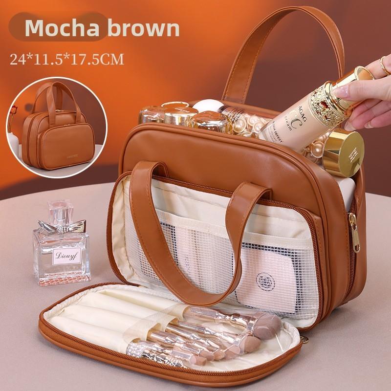 Dual Zone Makeup Bag With Pu Material For Travel And Daily Use