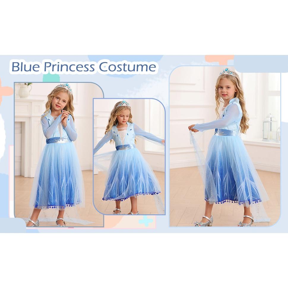 Elsa Die Eiskönigin 2 Kleid für Mädchen, Eisprinzessin, Premium-Stoff, 140 cm, Alter 6-7, Kaiserblau
