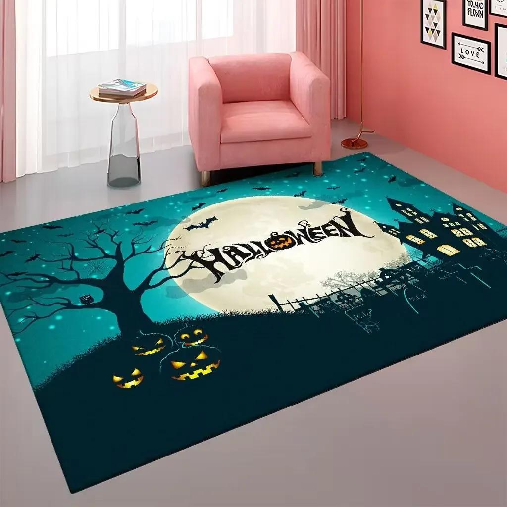 Halloween Pumpkin Witch Pleated Carpet for Living Room Sofa Table Large Area Rugs Bedroom Hallway Balcony Anti Slip Floor Mat