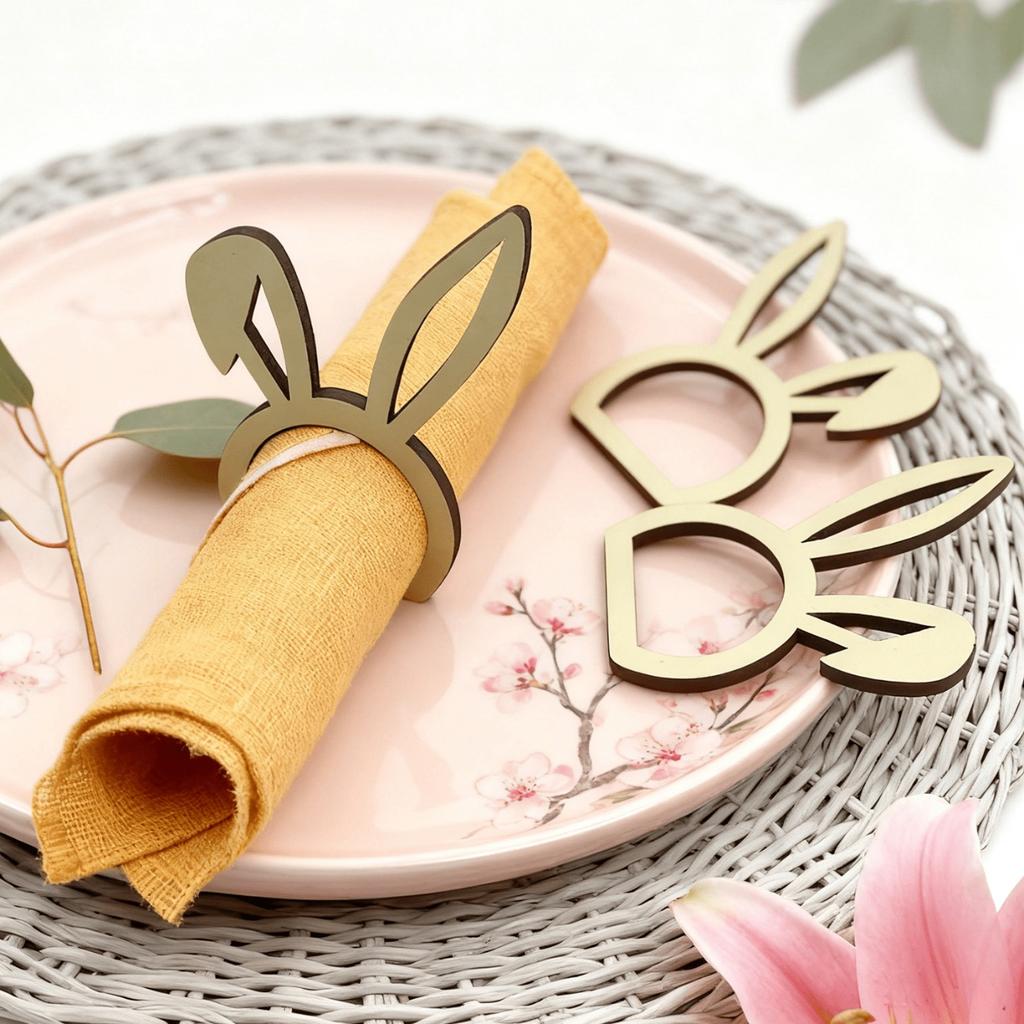 10 Stück/Packung Ostern/Geburtstag/Hochzeit Serviettenringe Hasenohren Holz-Serviettenständer Dekoration Party-Tischzubehör