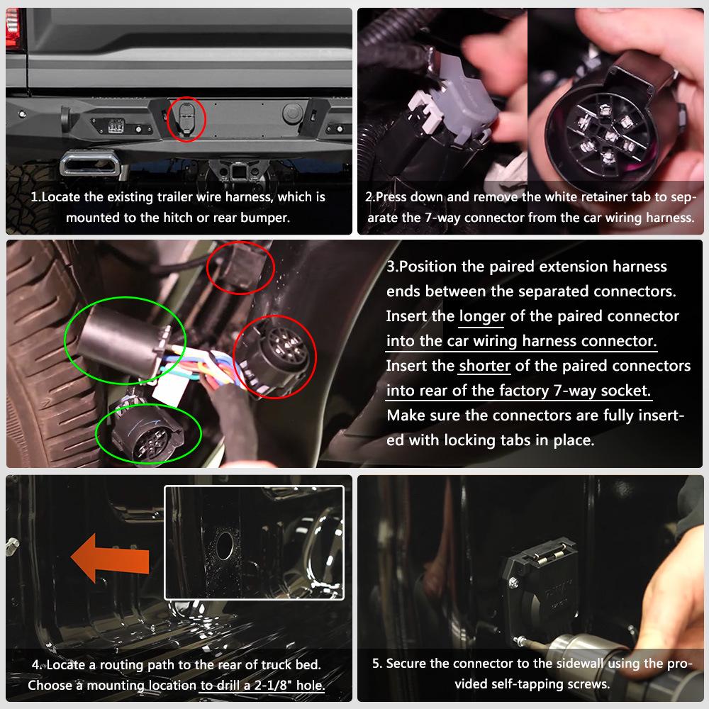 7-Foot 7-Pin Truck Bed Wiring Extension for Chevrolet, Dodge, and Ford