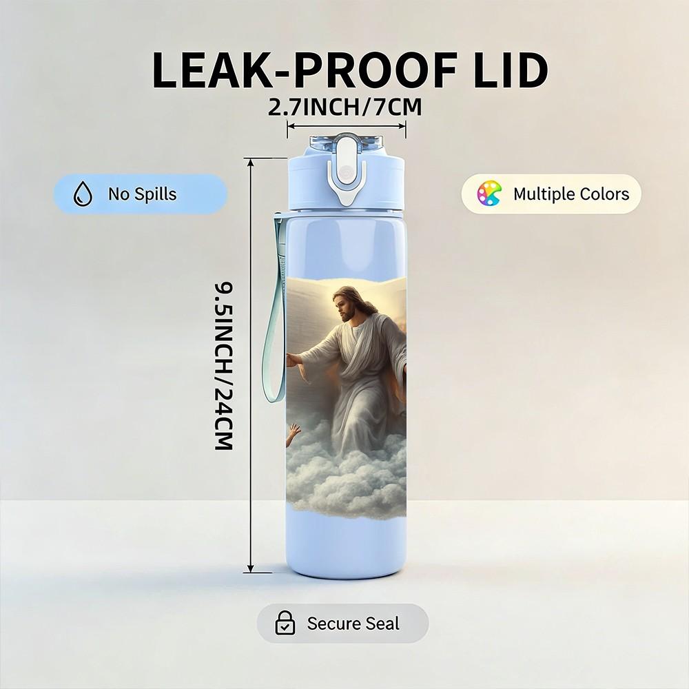 1PC Jesus Outstretched Hand Art 750ml Color Plastic Sports Water Bottle Leakproof Flip Straw Lid Suitable for Sports Office Home Use