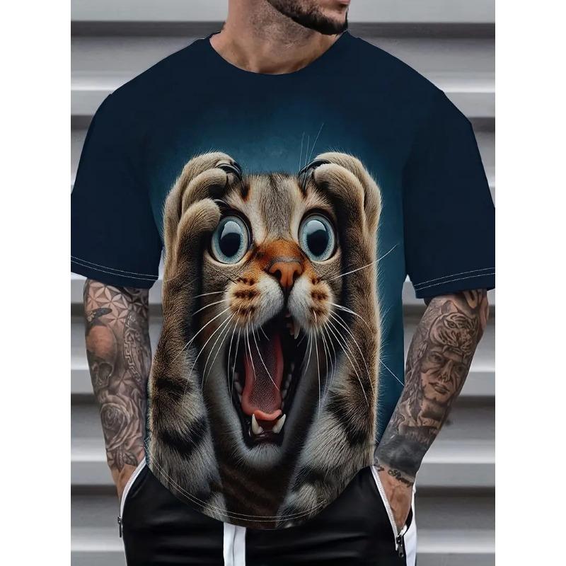 3D Printed New Plus Size Men's Fun Cat Pattern Short Sleeve T-Shirt Creative Design Crew Neck Summer Outdoor Activities Tshirts