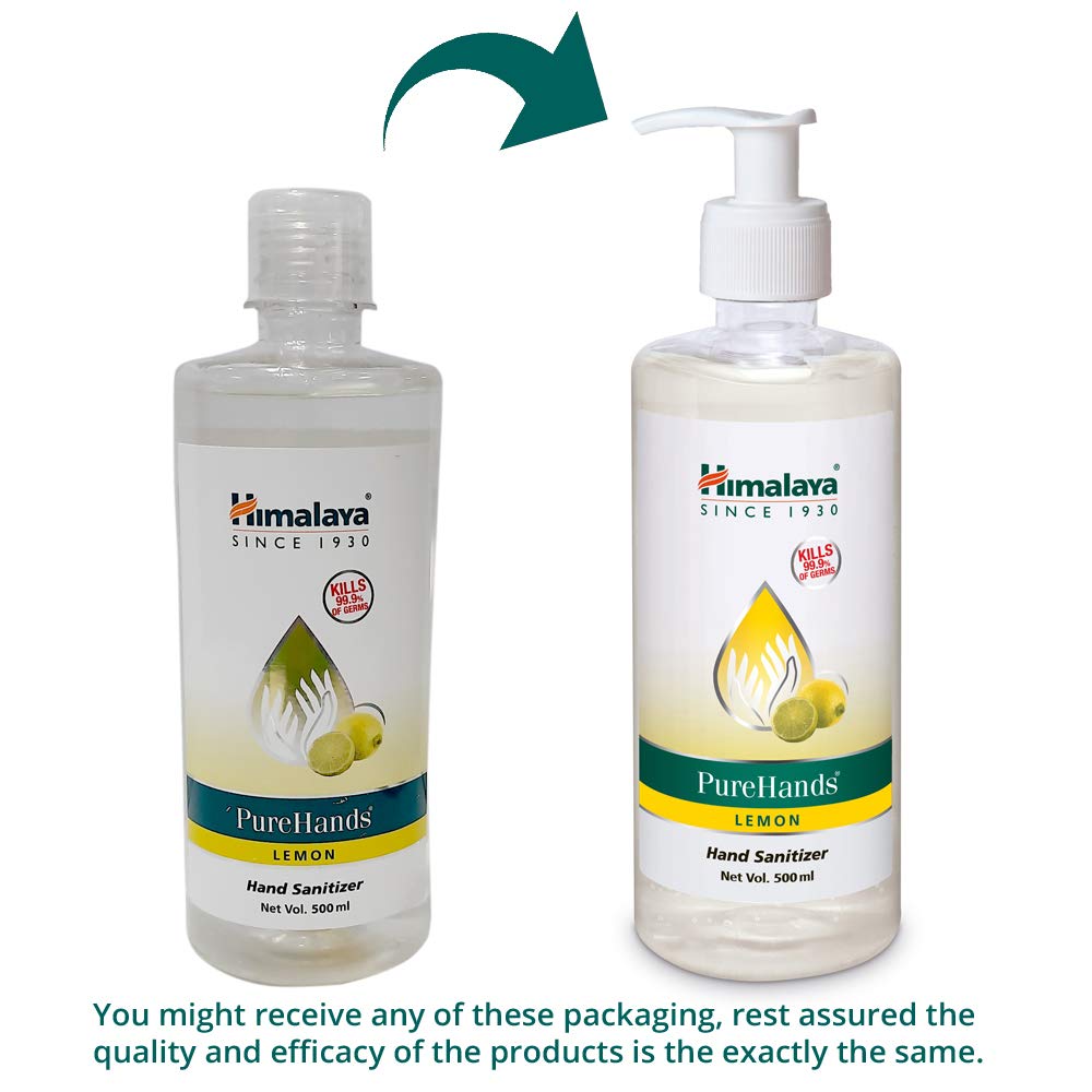 Himalaya Pure Hands Lemon Hand Sanitizer 500ml Pack Kills 99.9 Percent Germs Fast Drying Gel Travel Essential Soft Skin Hygiene Protection