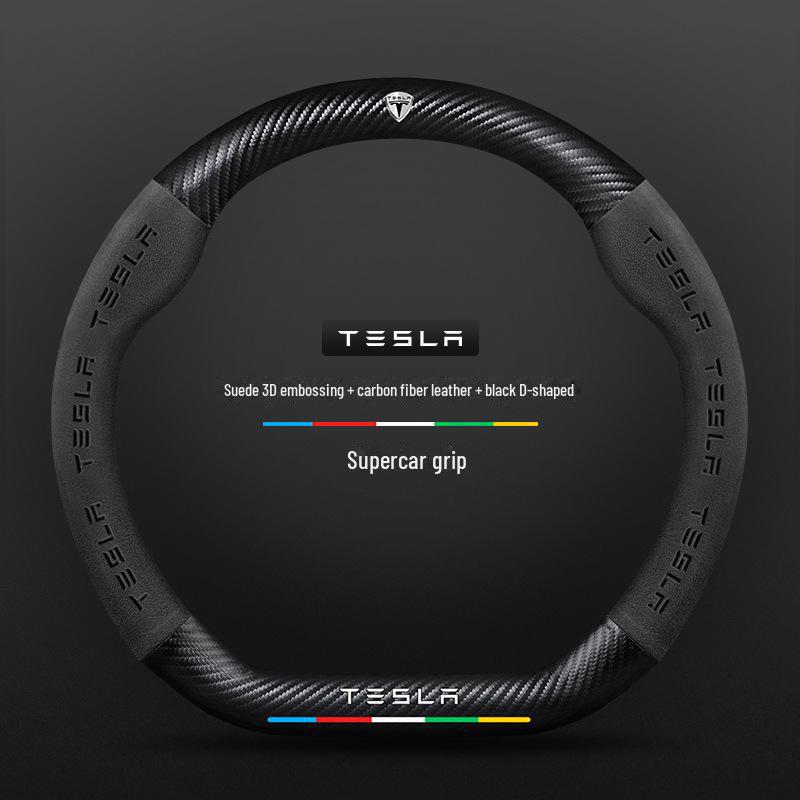 

Чехол на руль Tesla: Натуральная кожа и замша, углеродное волокно для Model 3/Y/X 38cm