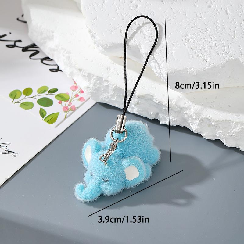 Fun Cartoon Flocking Animal Keychains Phone Lanyard Resin Cute Hexagonal Hedgehog Hippos Bag Earphone Case Pendant Girls Gift