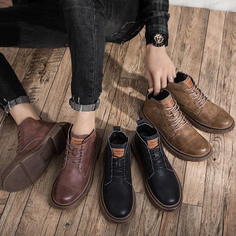 New Martin boots men's shoes spring and autumn boots medium top men's boots British high top short boots casual tooling shoes