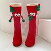 Christmas Funny Hand Socks Novelty Cartoon Big Eyes Middle Tube Socks Hosiery for Adult Kids Holiday Festival Party Gift