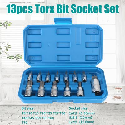 1/4" 3/8" 1/2" Drive 13 Pcs T8-T70 Car Removal Tools For Ratchet Torque Spanner Socket Wrench Tools Torx Bit Socket Set