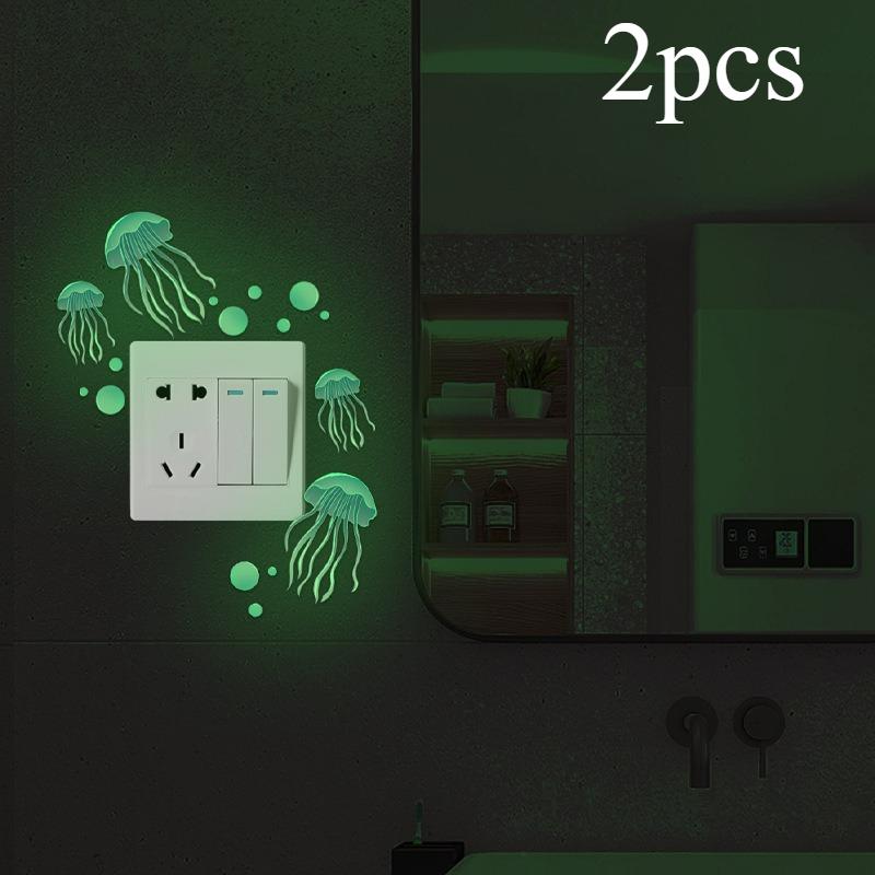 2pcs Wall Sticker Luminous Jellyfish Cartoon Fluorescent Switch Decoration Room Self-adhesive Sticker