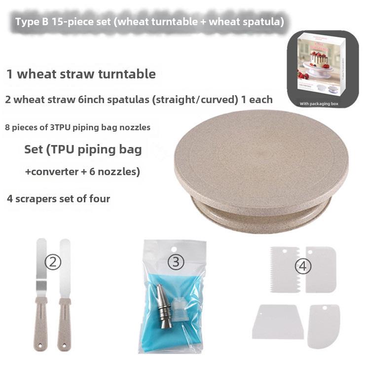 Wheat Straw Cake Turntable Decorating Set - Rotating Baking Tool for DIY Projects