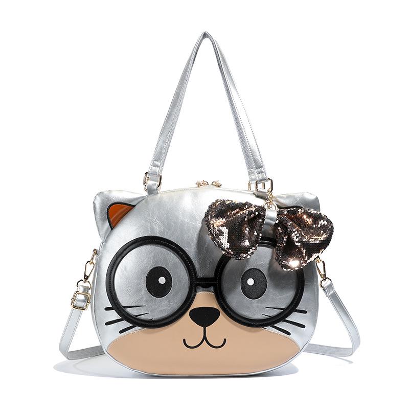 Оригинальный дизайн Милый кот Модный кроссбоди на плечо Рюкзак для женщин серебряный