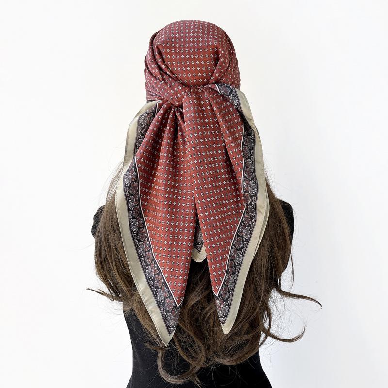Women's 90cm Large Square Silk-Style Chain Print Headscarf & Shawl