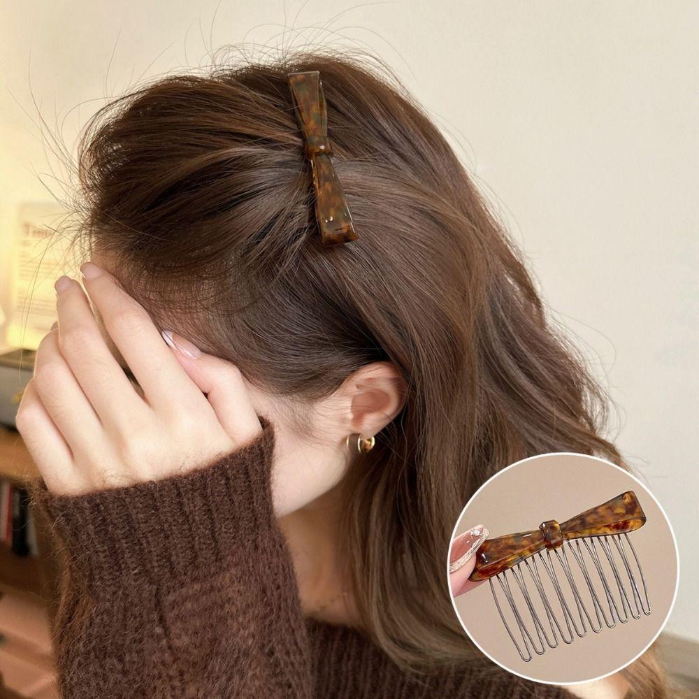 Fixed Combs Bowknot Hairpin Teeth Side Clip Vintage Acetic Acid Bow Hair Comb  Girl