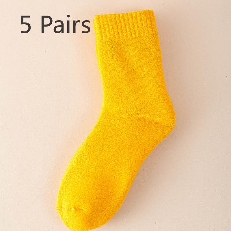 5 Pairs of Female Autumn and Winter New Pure Color Thickened Warm Rabbit Wool Tube Socks