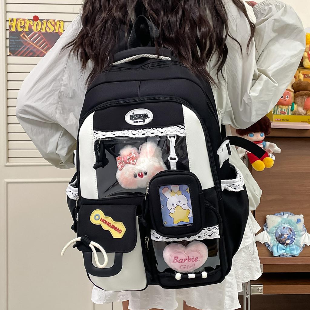 New Japanese High-value Schoolbag Ins Niche Junior High School Student Backpack Female Cute Contrasting Color Large-capacity Backpack