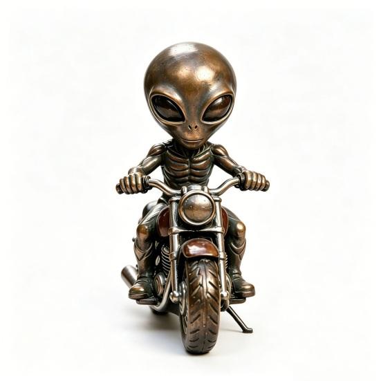 Alien Gnome Resin Statue, Sitting on Motorcycle Decorative Gnome Ornament, Waterproof Hand-Painted Garden Sculpture, for Indoor Outdoor Use