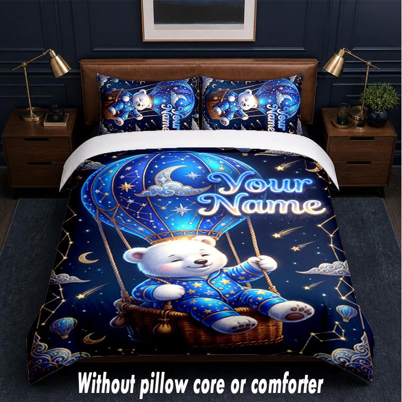 Teddy Bear Theme Custom Text Or Name 3Pcs Bedding Set,1 Flat Sheet & 2 Pillowcases Personalized Home Bedding