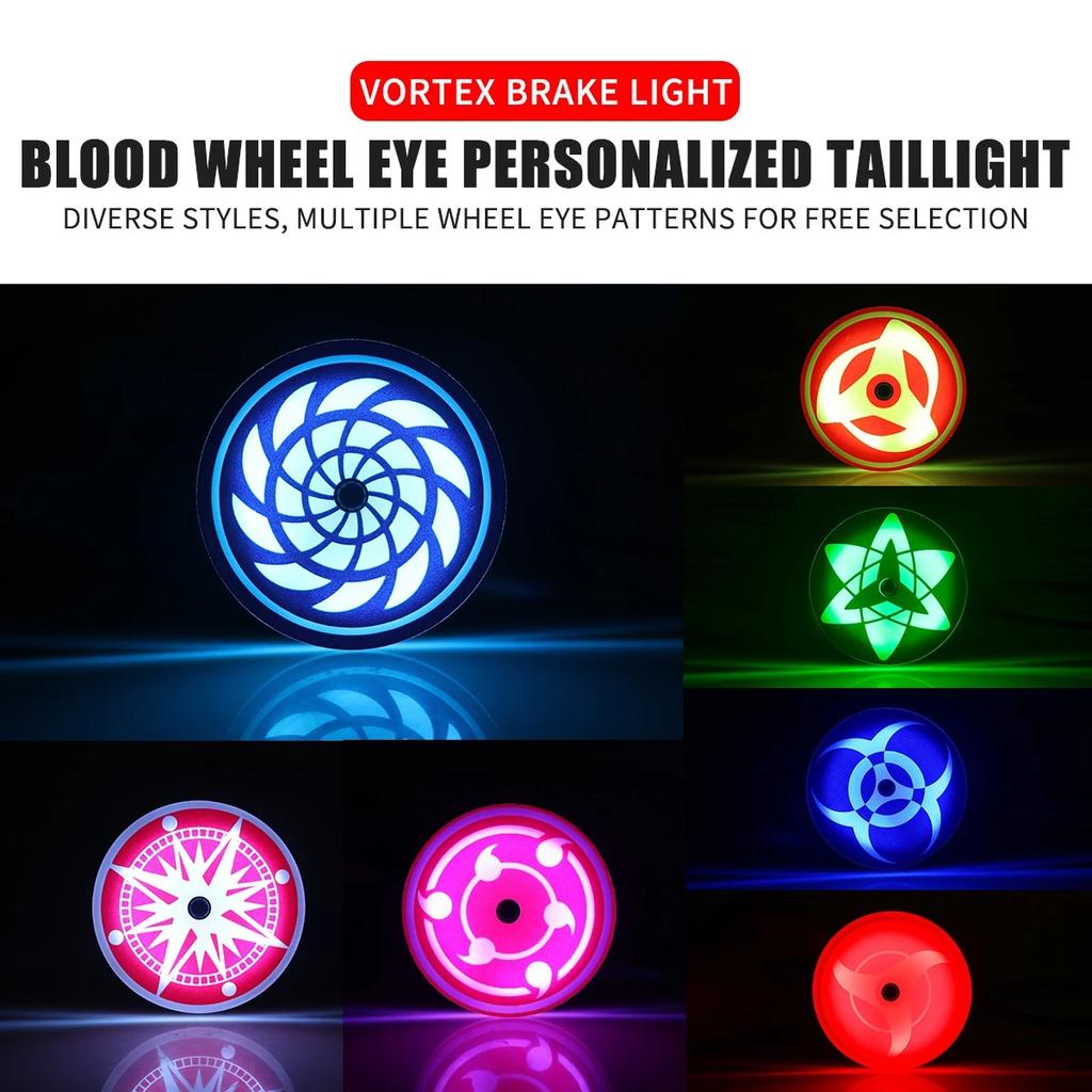 Motorcycle Brake Light Refit Wheel Eyes Rotating RGB Flashing Sharingan Decor Tail Light Anime Style Modification Accessories