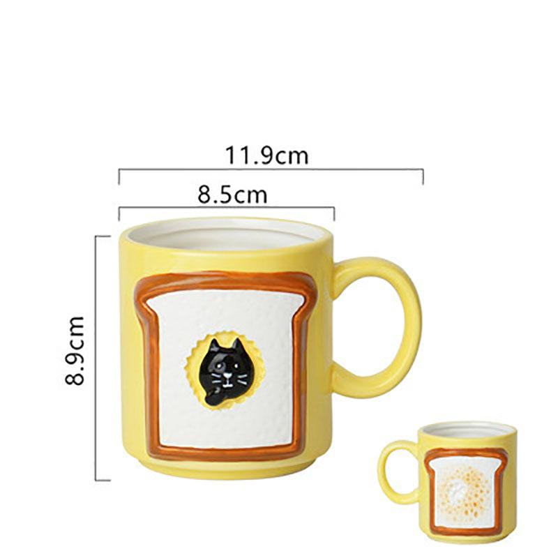 

Cute Cat and Bread Pattern Ceramic Cup 200ml Dining Table Coffee Mug Milk Tea Mugs Afternoon Tea Teacup Fruit Juice Container 200ml