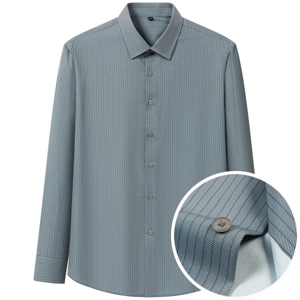 Men's Thin Comfortable Breathable Plaid Striped Dress Shirts, Long Sleeve Spread Collar Business Slight Stretch Button-up Shirt