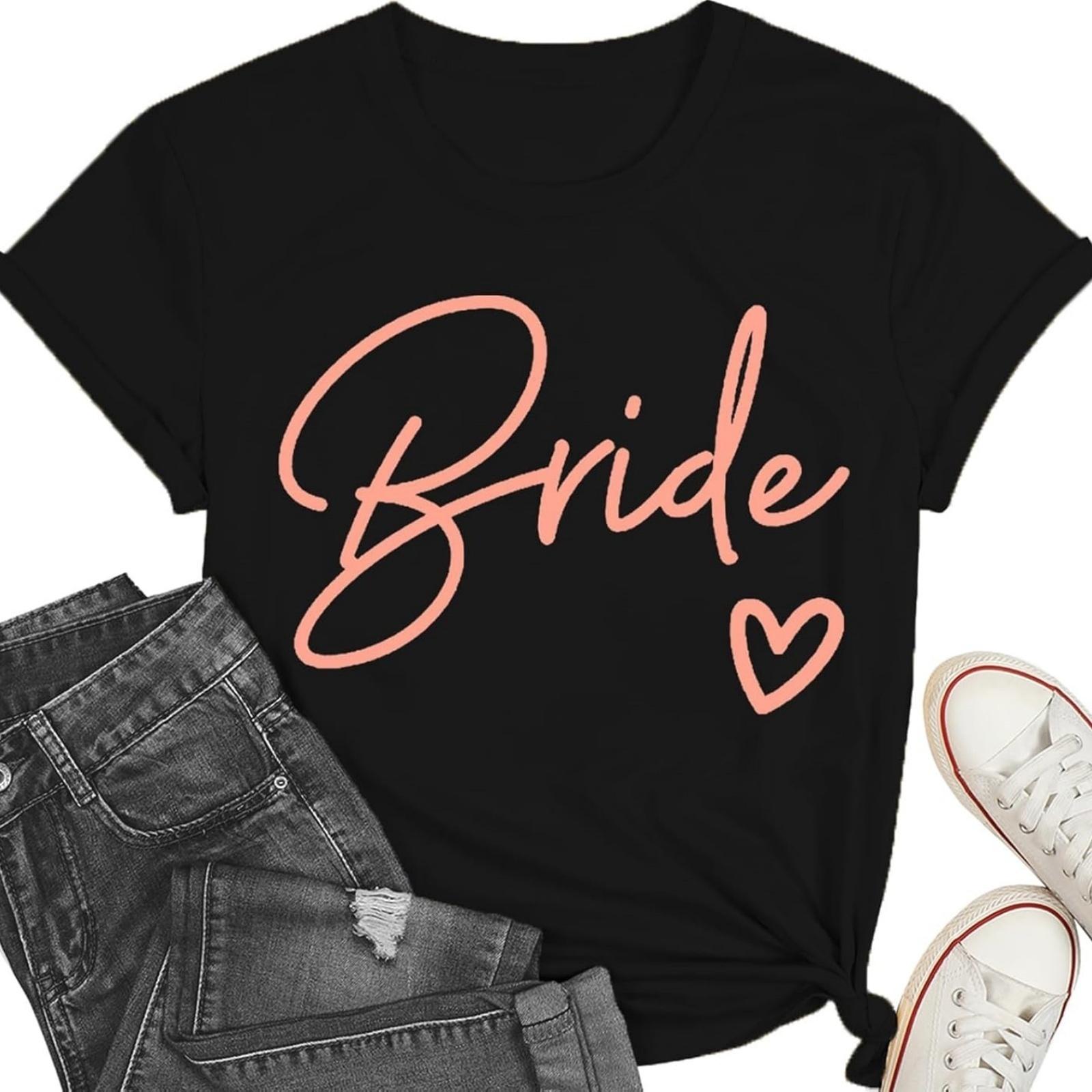 Bride Shirt for Women Engaged Shirt Bridesmaid T-Shirt Bachelorette Party Tops S