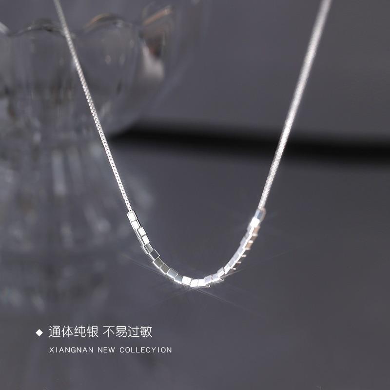 Pure Silver Square Geometric Clavicle Necklace Light Luxury Niche Women Jewelry