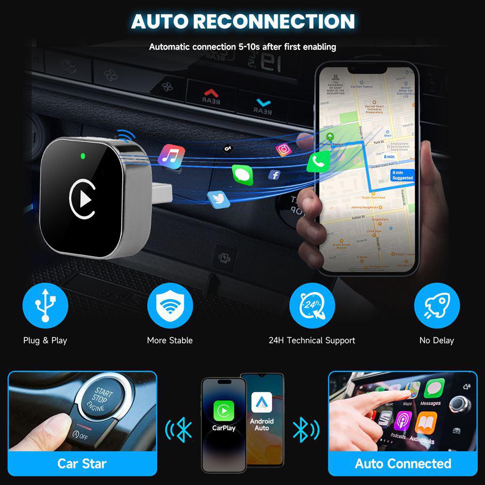 Top-Selling Wireless CarPlay & Android Adapter: Plug-and-Play, OTA Upgrades, Compatible with 98% of Cars