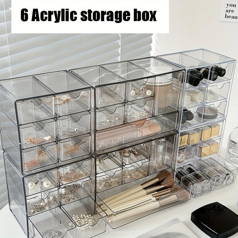 1/2pc Transparent Acrylic Storage Box 6-Grid Drawer Cosmetic Storage Rack Lipstick Storage Display Cabinet Jewelry Organizer Box