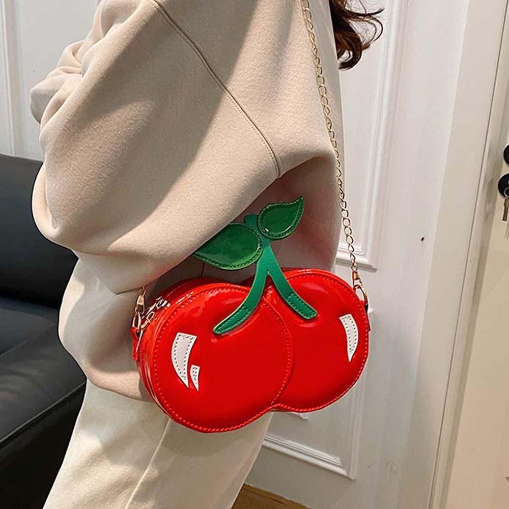 Waterproof Red Fruit Crossbody Bag Kawaii PU Shoulder Pouch Trendy Chain Cherry Shape Bag Summer