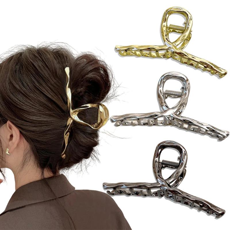 New  Simple Cross Women Claw Clips Metal Gold Silver Large Medium Shark Crab Clamps Hairgrip for Thick Thin Hair Accessories