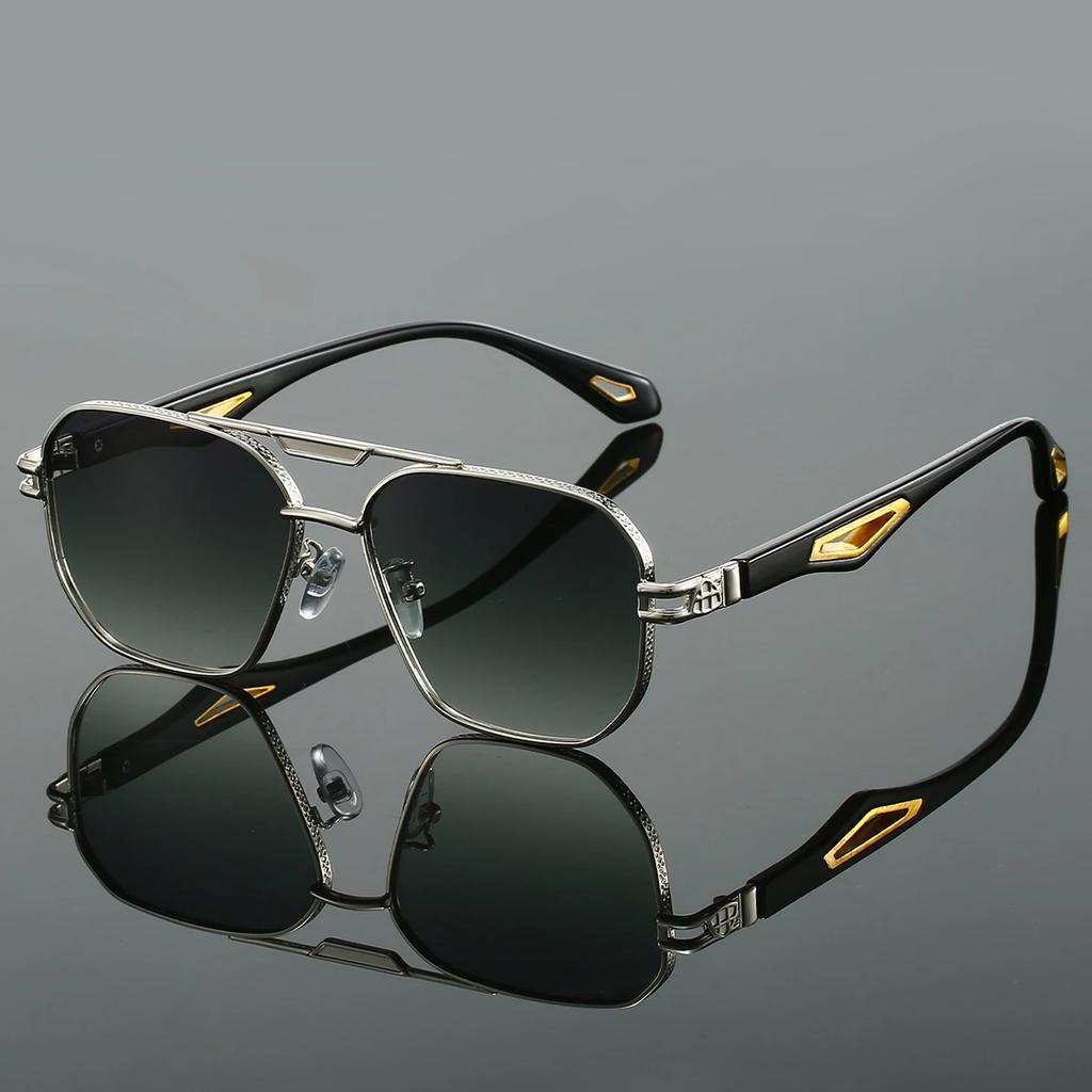 Vintage Square Sunglasses Men Classic Double Bridge Gradient Shades Trendy Retro Designer Anti Glare Eyewear