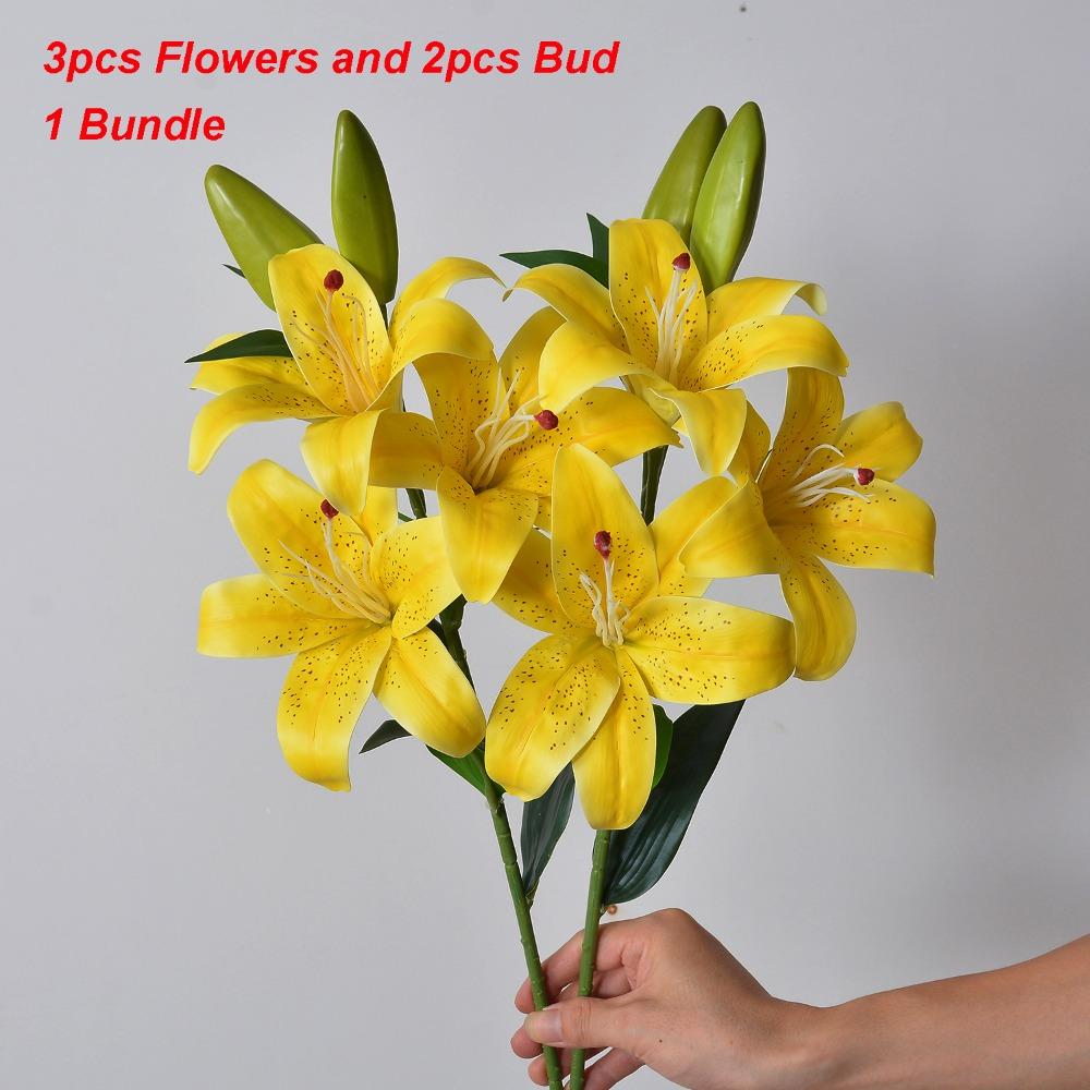 With 3pcs Flowers and 2pcs Bud Artificial Lily Flower 67cm 6 Colors Fake Flowers Dining Table Decoration Flowers Home Decoration