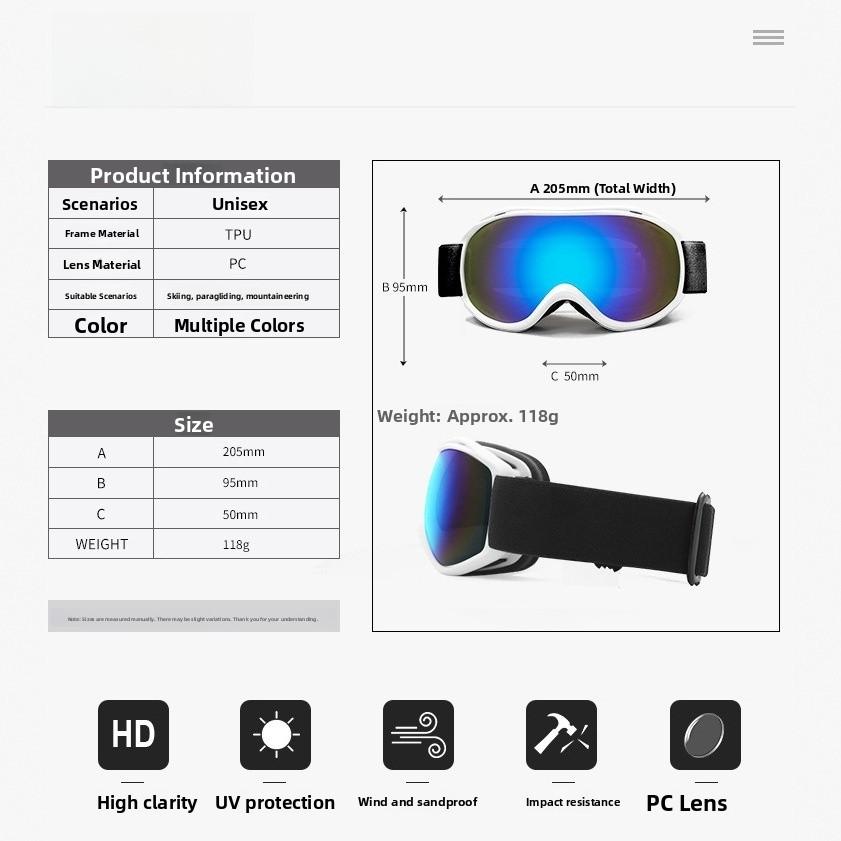 Professional Ski Goggles Double Layer Hd Anti Fog Windproof Snow Goggles Outdoor Skiing Protective Eyewear Compatible With Myopia Glasses