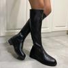 fashion Vintage Soft Leather Women Knee-High Boots Elegant Low Heel Shoes Ladies Concise Long Botas De Mujer