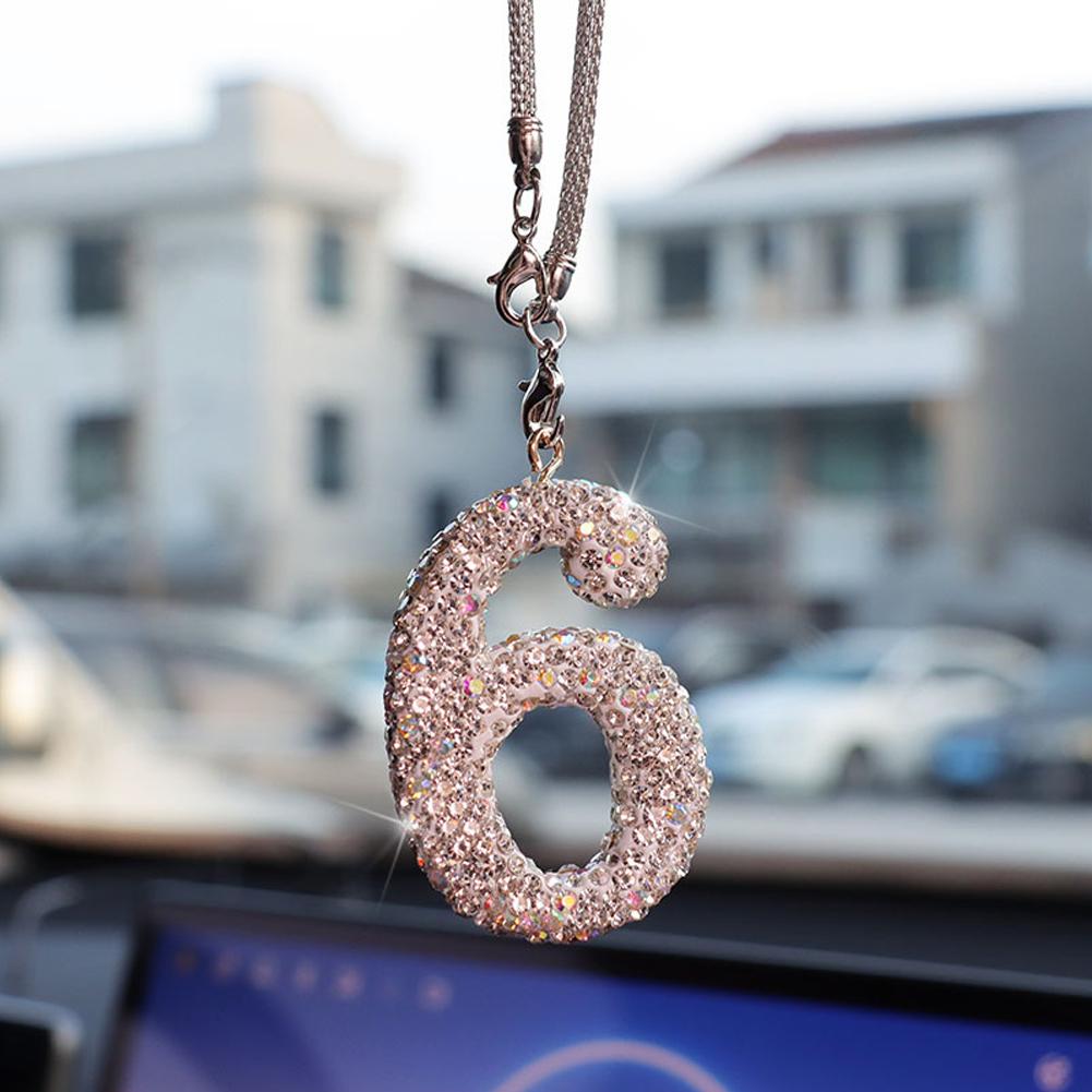 Car Pendant Interior Rearview Mirror Crystal Numbers Decoration Car Hanging Ornament Car Hanging Accessories