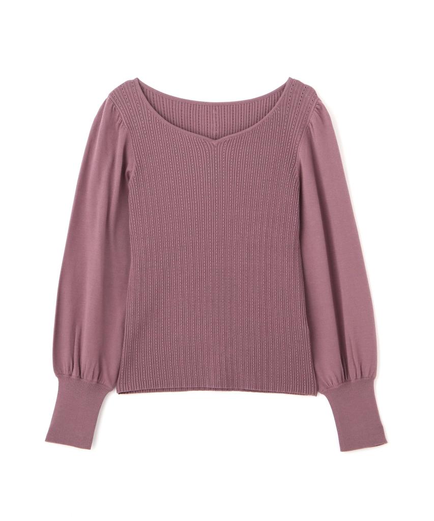 Proportion Body Dressing Heart Neck Mutton Sleeve Knit Pink Sweater, Web-Exclusive Colors Blue,
