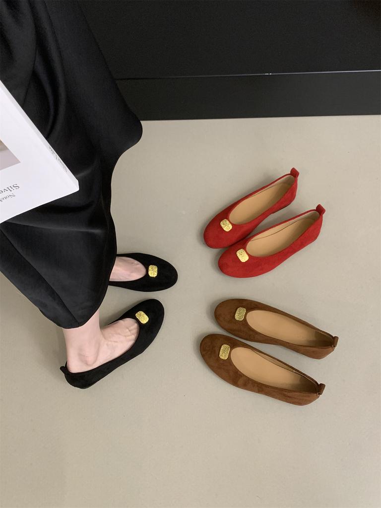 Fashion Gold Metal Decoration Ballet Flats Dance Shoes Casual Female Soft Footwear Lady Fashion Elastic Band Women Flats Slip On Shoes
