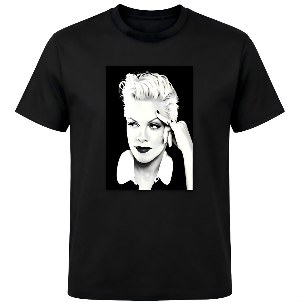 Pink Singer Black And White Portrait T-Shirt