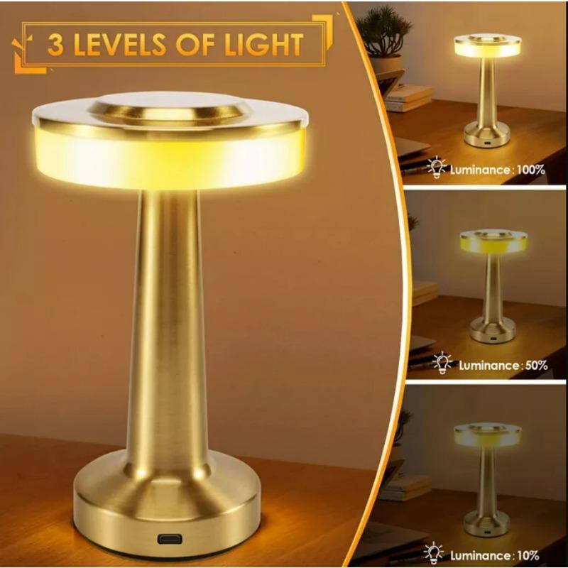 Vintage Metal Desk Lamp USB Rechargeable Portable Touch Table Lamp Bedside Night Light for Bar KTV Hotel Coffee Shop Bedroom Bar