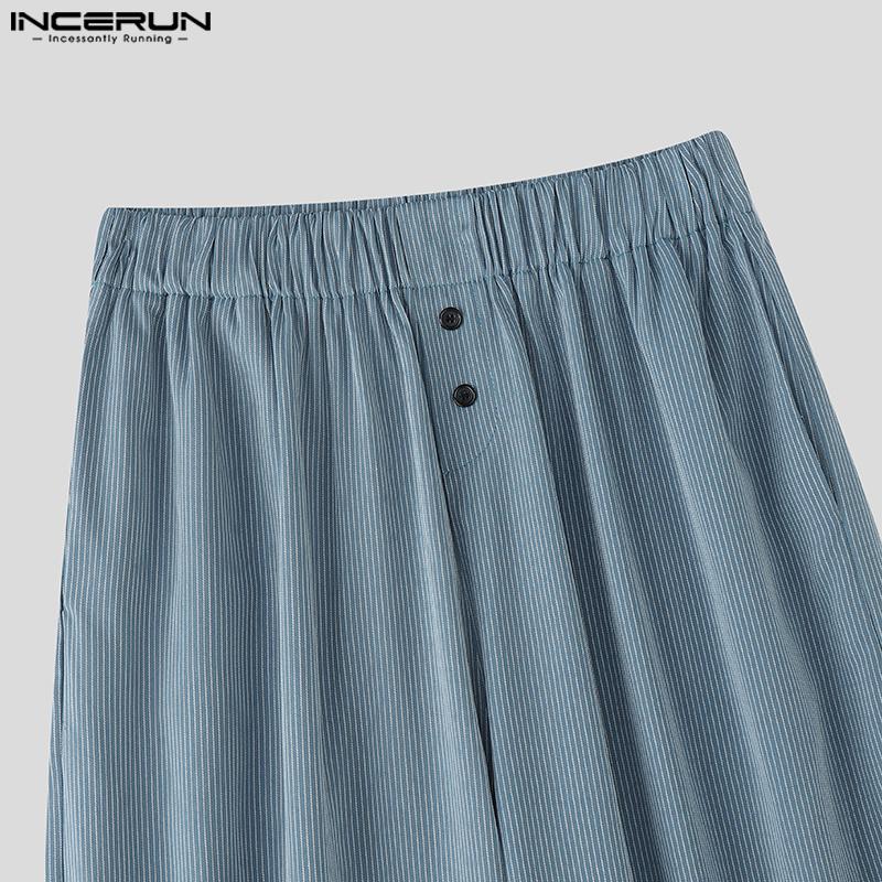 INCERUN Men Elastic Waist Striped Print Casual Loose Harem Pants Trousers with Pocket