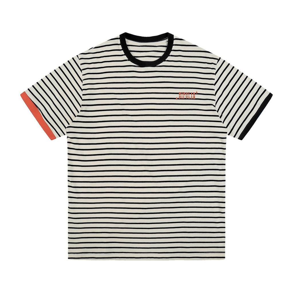 Striped contrasting color short-sleeved t-shirt women's summer loose casual crew neck versatile American retro half-sleeved top lazy style
