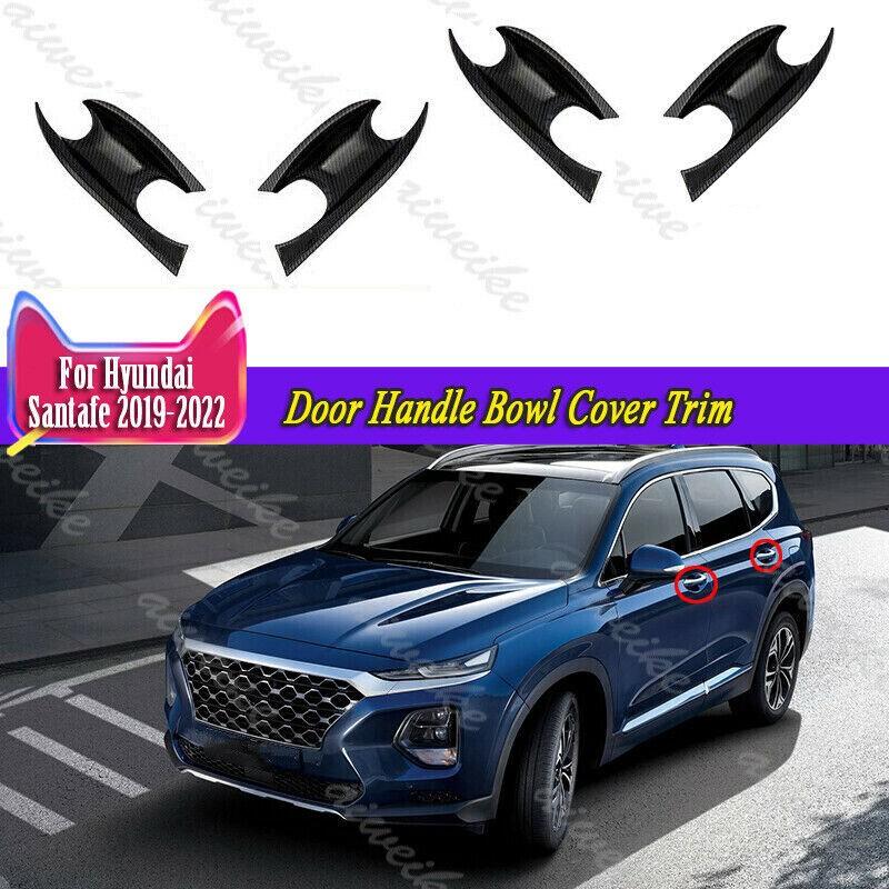 4X Carbon Fiber Style Door Handle Bowl Cover Trim For Hyundai Santa Fe 2019-2024