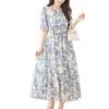 Chiffon Summer Floral Half Puff Resort Relaxed Plus 1 Size Ivory [Aika] Dress, Sheer, See-through, Tiered, A-line, Flared, Long, Print, Ribbon,