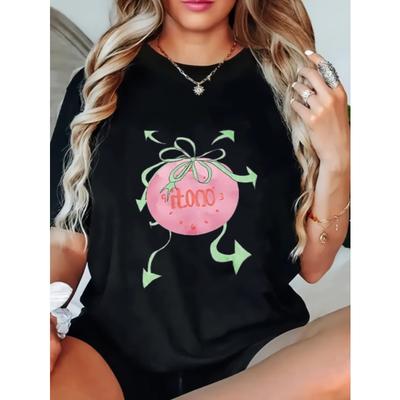 Schwarzes Locker Geschnittenes T-Shirt Mit Pinkem Wassermelonen-Print Und Grüner Pfeil-Grafik Für Freizeitkleidung Sommer-Outfits Damenmode Top