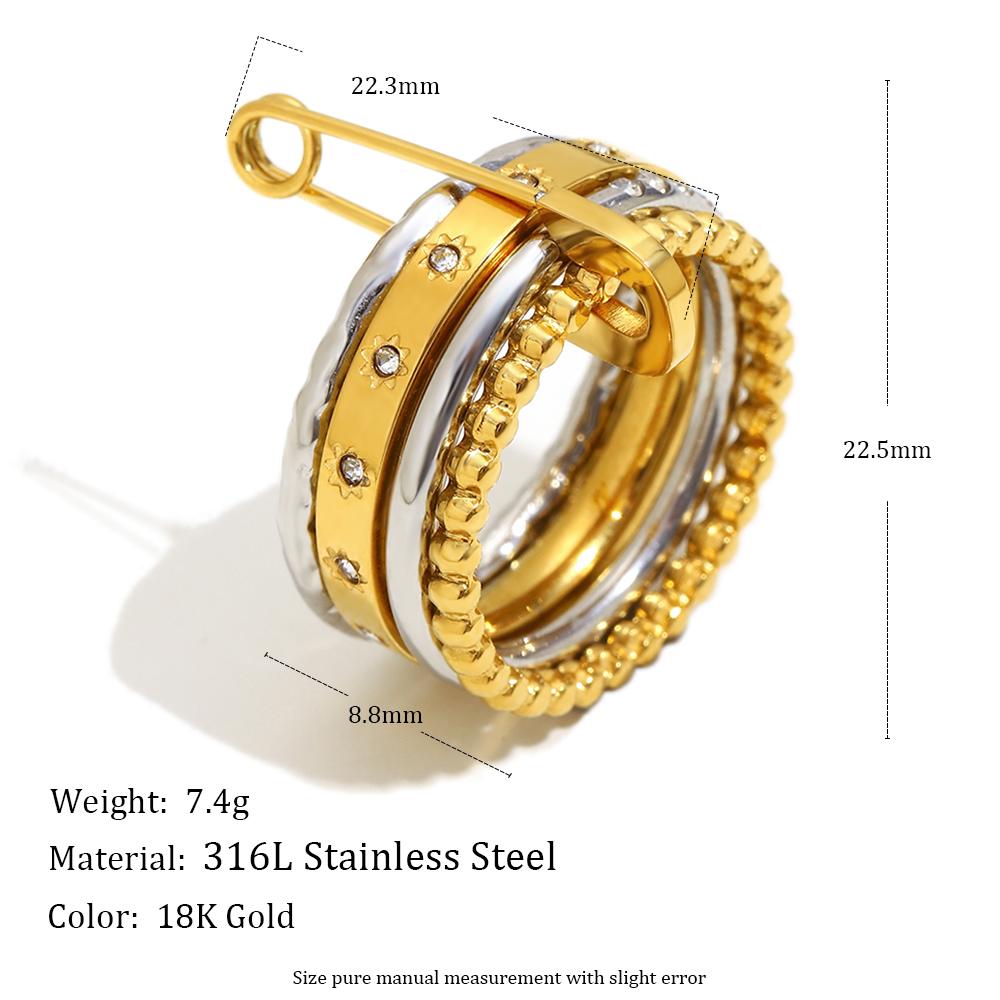 MamacitaSlay 316L Stainless Steel Zircon Two Tone Multilayer Paperclip Ring Party Waterproof Jewelry Women's Unique Ring Gifts