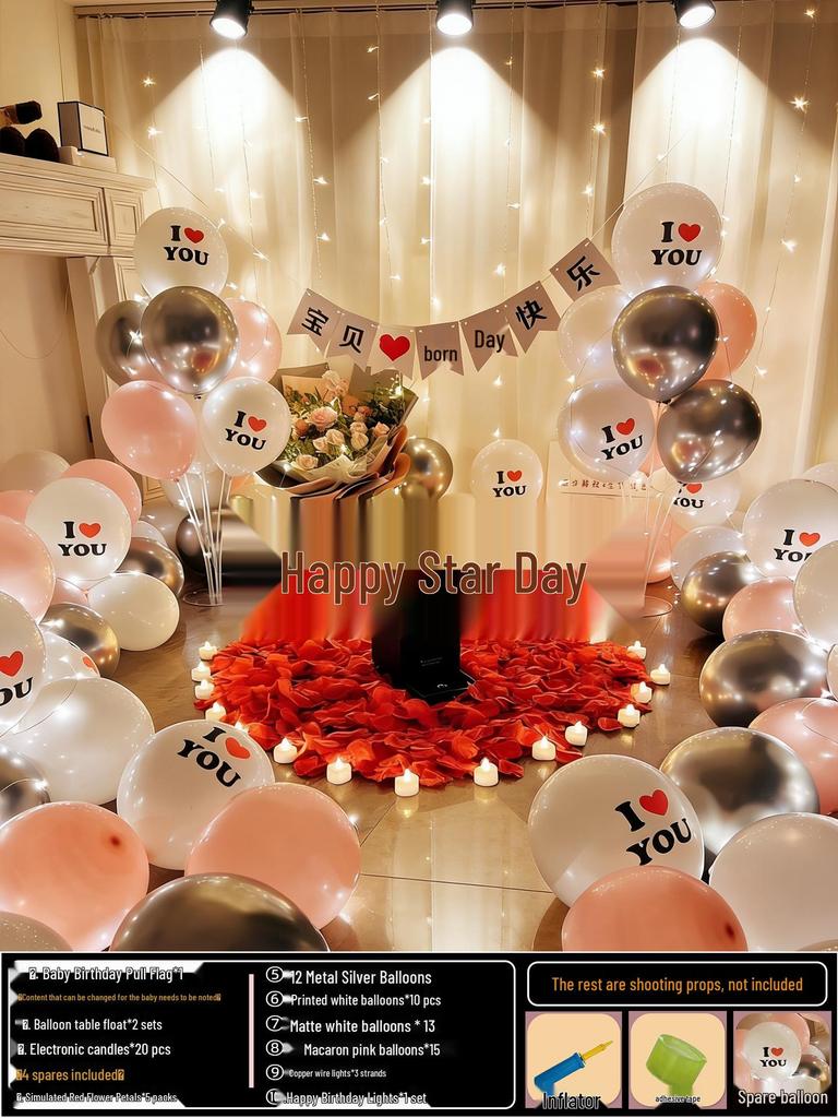 Anniversary Romantic Scene Decoration: Valentine's Confession Bedroom Proposal Balloon Wall Set