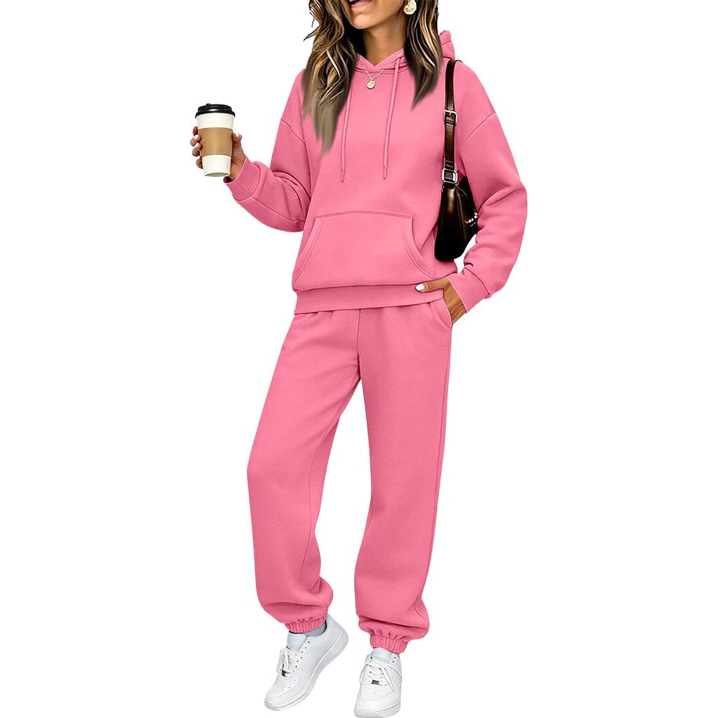 Women's Lined Hoodie and Jogger Pants 2 Piece Set, Casual Drop Shoulder Outfit